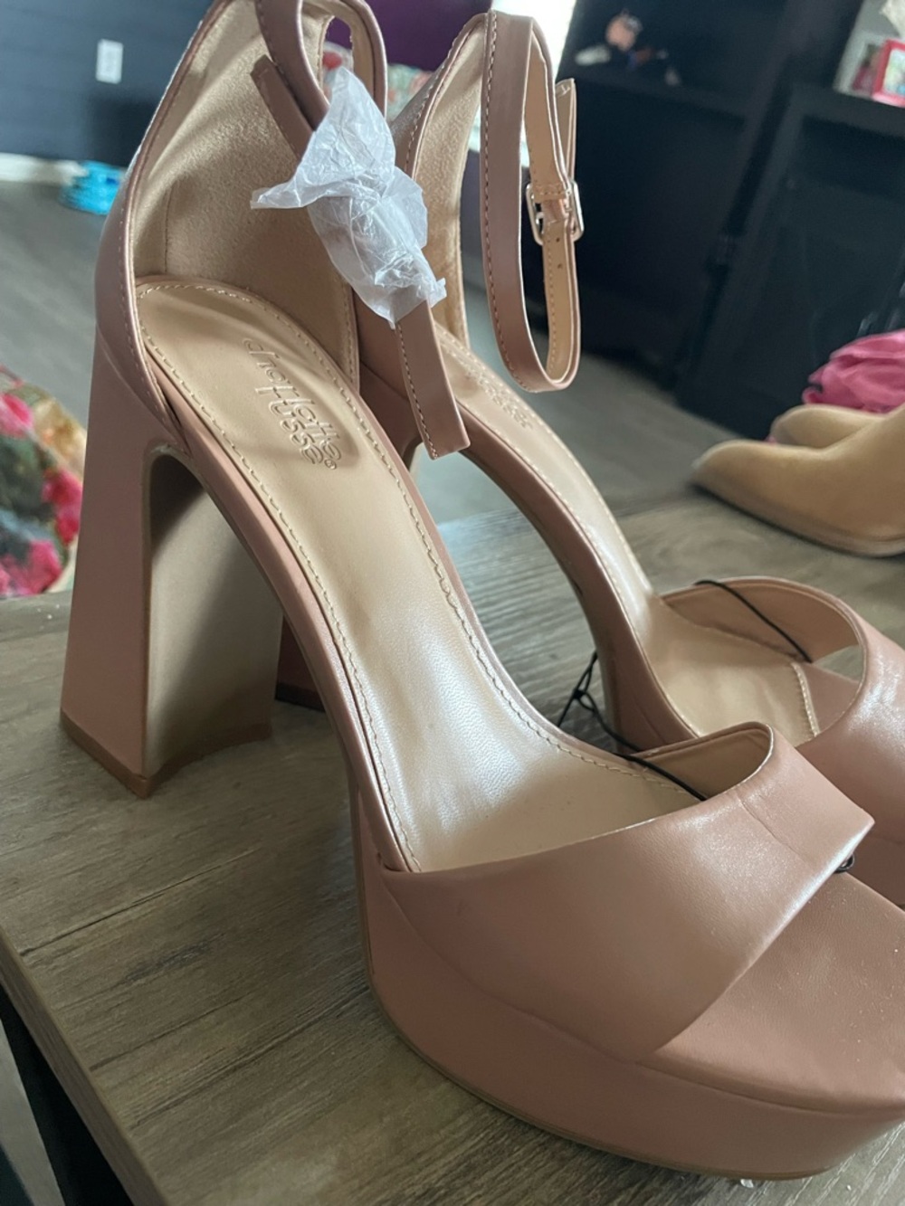 Charlotte Russe Mauve High block Heel platform pumps w buckle ankle strap sz 8
